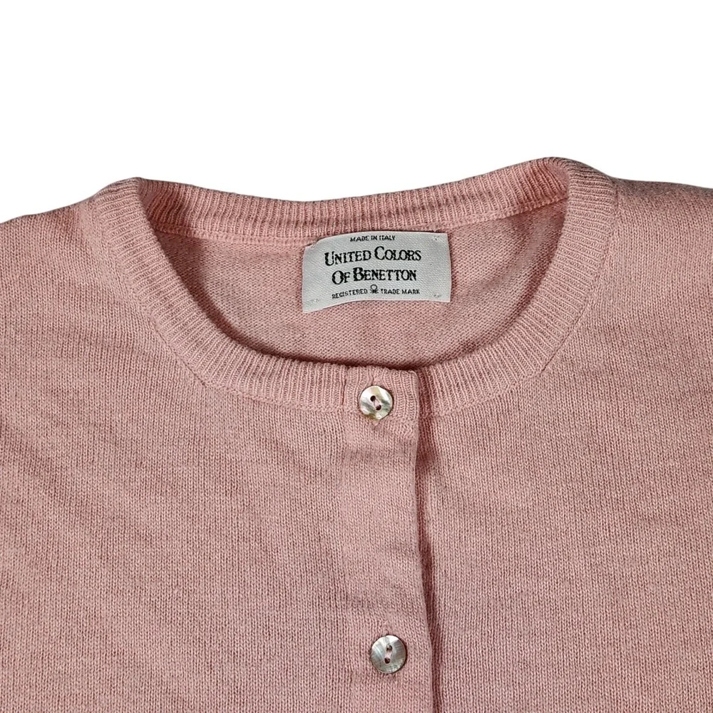 Vintage Benetton Pink Cardigan Made in Italy Extra Fine Merino‎ Wool Size L/XL